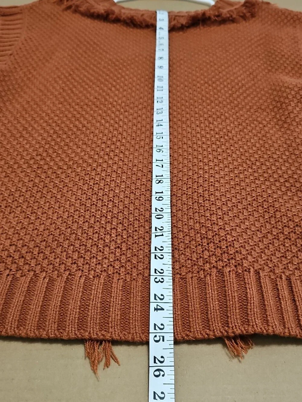 Vigoss Burnt Orange Fringe Cable V-Neck Sweater Vest